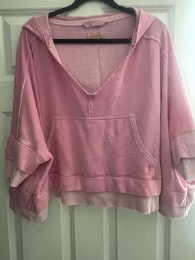 Free People Movement  Pink V-Neck Hooded Pullover Sweatshirt